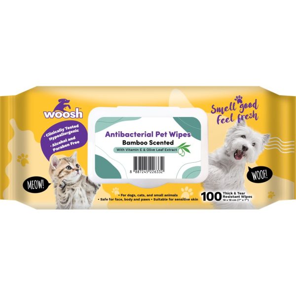 Woosh Bamboo Scented Antibacterial Pet Wipes 100pcs For Sale