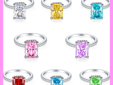 【1-01.10】Colour Princess Cut Clean Ring  for female fashion daily engagement wedding anniversary birthday present Hot on Sale