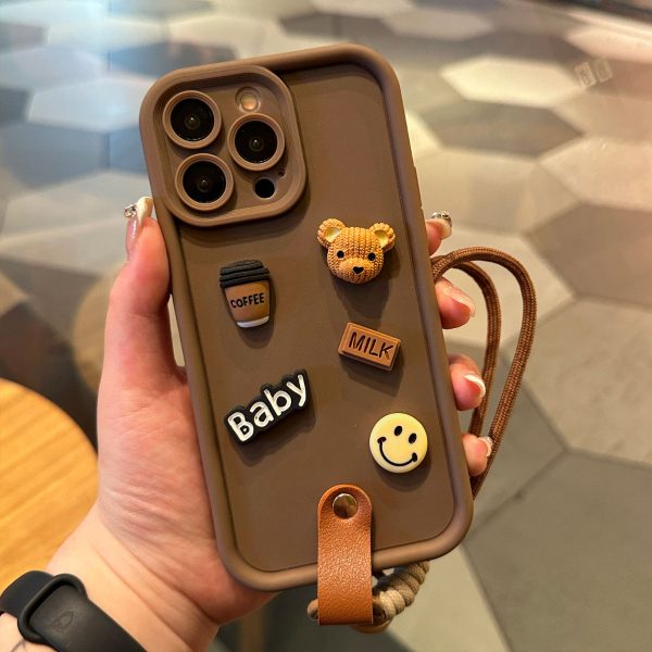 [2-3]Suitable for samsung s24ultra cell phone case s24 three-dimensional bear full package s23 hand lanyard coffee sweetheart smiley face Hot on Sale