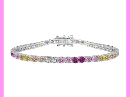 【2-43.9#】 Rainbow Tennis Bracelet  for female fashion daily engagement wedding anniversary birthday present For Sale