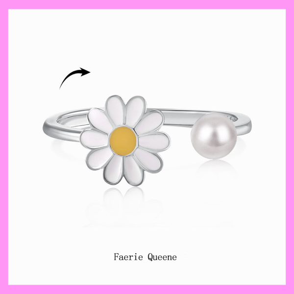 【1-01.35#】Adjustable Spinning Daisy Ring for female fashion daily engagement wedding anniversary birthday present Fashion