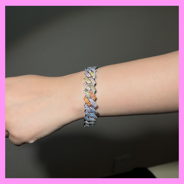 【2-43.4#】Rainbow Cuban Bracelet for female fashion daily engagement wedding anniversary birthday present Online