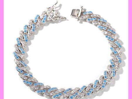 【2-43.13#】Sky Blue Cuban Bracelet for unisex fashion daily engagement wedding anniversary birthday present Discount