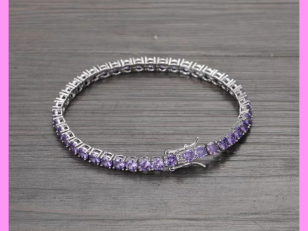 【2-43.2#】Silver Purple Tennis Bracelet  for female fashion daily engagement wedding anniversary birthday present For Discount