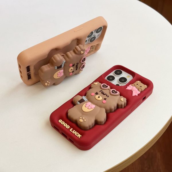 [3-8]Applicable Apple 16promax stand luck bear phone case iPhone16 15 14 13pro cartoon cute Online Hot Sale