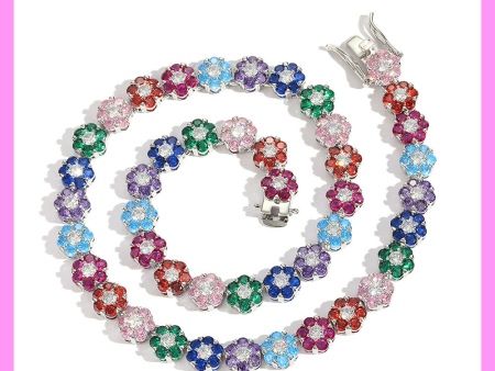 【3-52.10#】 Rainbow Flower Necklace for female fashion daily engagement wedding anniversary birthday present on Sale