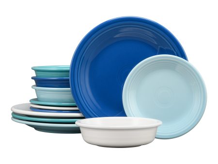 Coastal Blues Classic Rim 12-Piece Dinnerware Set, Service for 4 For Cheap