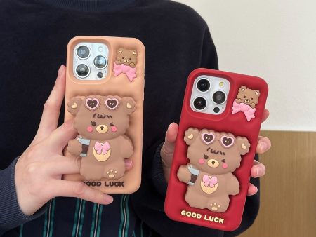 [3-8]Applicable Apple 16promax stand luck bear phone case iPhone16 15 14 13pro cartoon cute Online Hot Sale