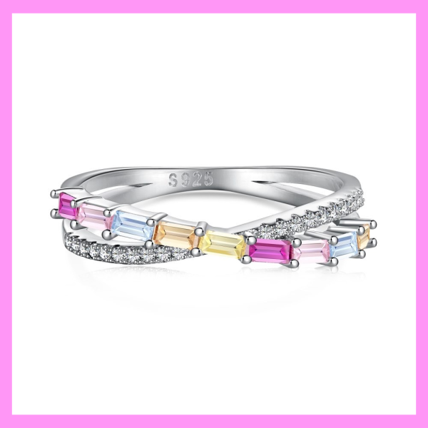 【1-01.15#】Rainbow Cross Double Band Ring  for female fashion daily engagement wedding anniversary birthday present Online Sale