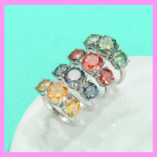 【1-01.11#】Three Setting Ring  for female fashion daily engagement wedding anniversary birthday present For Sale