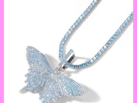 【3-52.11#】 Sky Blue Butterfly Necklace  for female fashion daily engagement wedding anniversary birthday present Sale