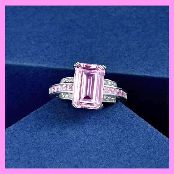 【1-01.45#】Candy Pink Four-Prong Set Ring With Half-Band Decoration  for female fashion daily engagement wedding anniversary birthday present For Discount