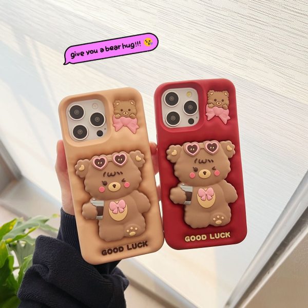 [3-8]Applicable Apple 16promax stand luck bear phone case iPhone16 15 14 13pro cartoon cute Online Hot Sale