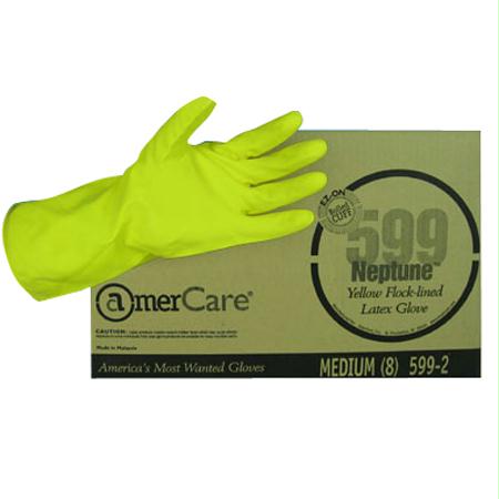 Yellow Flock Lined Latex Gloves-Yellow(Large) Cheap