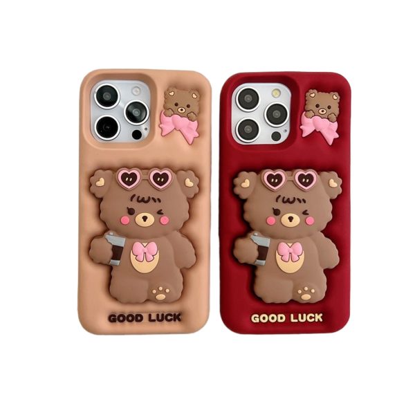 [3-8]Applicable Apple 16promax stand luck bear phone case iPhone16 15 14 13pro cartoon cute Online Hot Sale