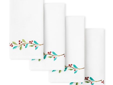 Holly Sprig Holiday Border Napkin Set of 4 on Sale