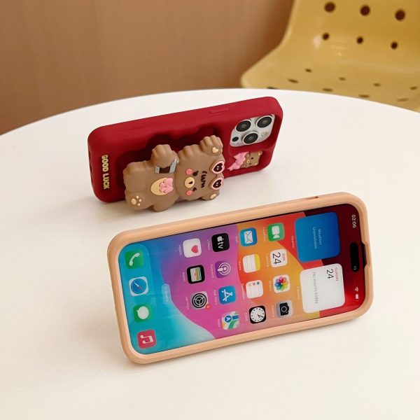 [3-8]Applicable Apple 16promax stand luck bear phone case iPhone16 15 14 13pro cartoon cute Online Hot Sale