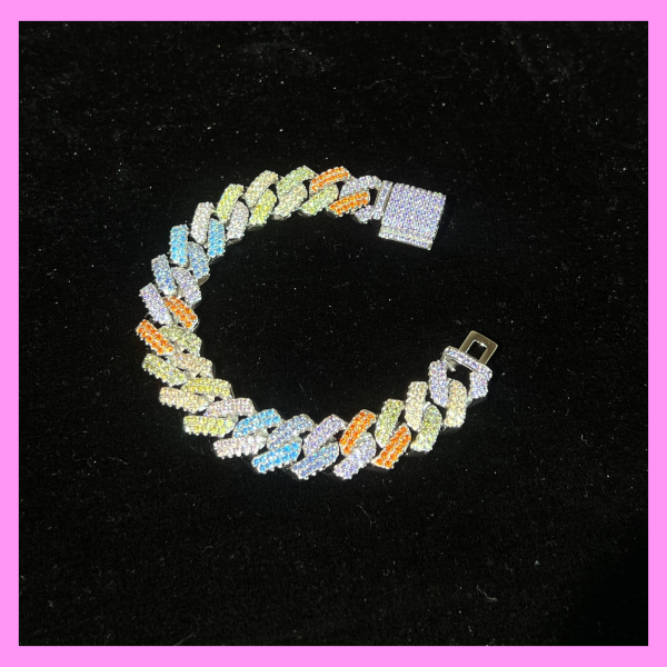 【2-43.4#】Rainbow Cuban Bracelet for female fashion daily engagement wedding anniversary birthday present Online