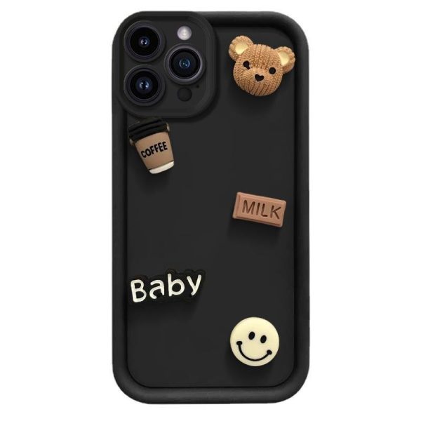 [2-4]Suitable for Samsung S23 cell phone case stereo coffee S24ULTRA smiley baby bear creative soft cover Online now