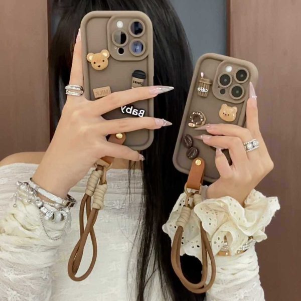 [2-3]Suitable for samsung s24ultra cell phone case s24 three-dimensional bear full package s23 hand lanyard coffee sweetheart smiley face Hot on Sale