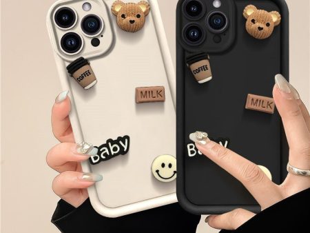 [2-4]Suitable for Samsung S23 cell phone case stereo coffee S24ULTRA smiley baby bear creative soft cover Online now