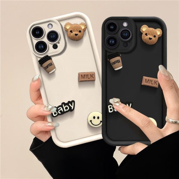 [2-4]Suitable for Samsung S23 cell phone case stereo coffee S24ULTRA smiley baby bear creative soft cover Online now