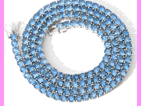 【3-52.5#】Sky Blue Tennis Necklace  for female fashion daily engagement wedding anniversary birthday present For Cheap