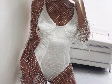 Women Rhinestone Cutout Mesh Supply