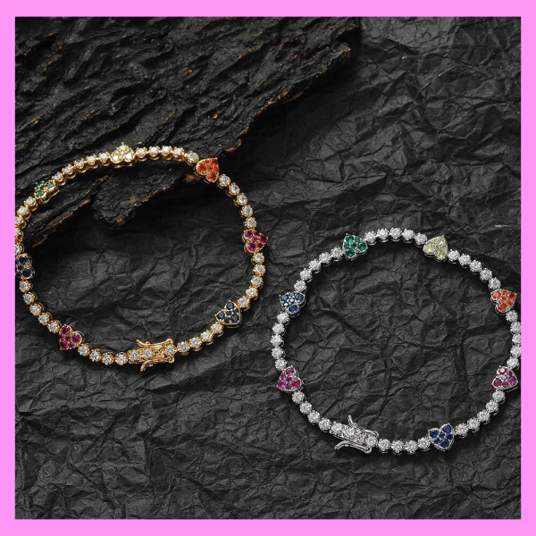 【2-43.14#】 Rainbow Heart Bracelet for female fashion daily engagement wedding anniversary birthday present Sale