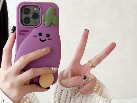 [3-6]For Apple 16promax Cute Stand Eggplant Phone Case iPhone 16 15 14 13pro fun Supply