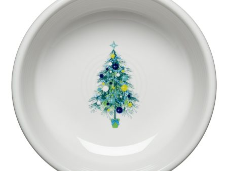 Blue Christmas Tree on White Classic Rim 5 5 8 Inch Small Bowl 15 OZ Online now