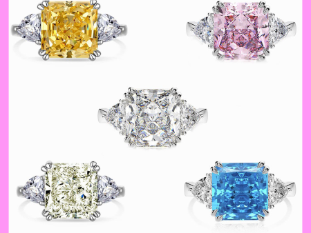 【1-01.22#】Colourful Square Cut Clean Ring  for female fashion daily engagement wedding anniversary birthday present Sale