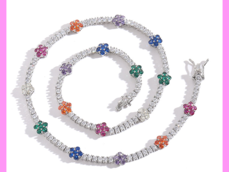 【3-52.15#】Rainbow Flower Necklace  for female fashion daily engagement wedding anniversary birthday present For Sale