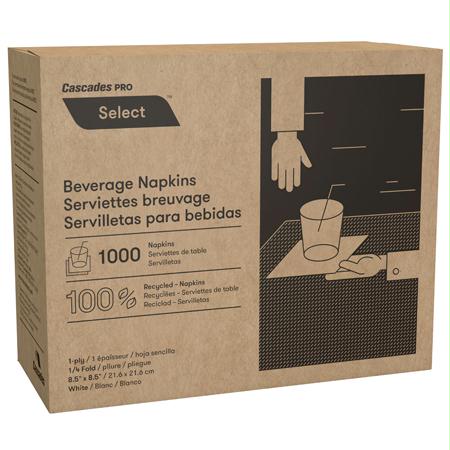 Cascades PRO Select 1-4 Fold Beverage Napkin-White(8.5  x 8.5 ) Online now