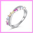 【1-01.15#】Rainbow Cross Double Band Ring  for female fashion daily engagement wedding anniversary birthday present Online Sale