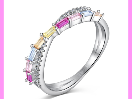 【1-01.15#】Rainbow Cross Double Band Ring  for female fashion daily engagement wedding anniversary birthday present Online Sale