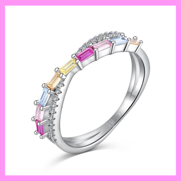 【1-01.15#】Rainbow Cross Double Band Ring  for female fashion daily engagement wedding anniversary birthday present Online Sale