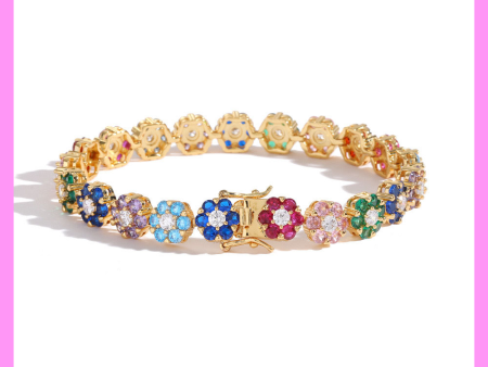 【2-43.15#】Rainbow Flower Bracelet for female fashion daily engagement wedding anniversary birthday present on Sale