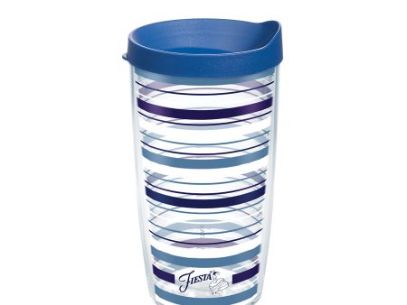 Fiesta® Stripes Lapis 16 oz Tumbler with Blue Lid Cheap