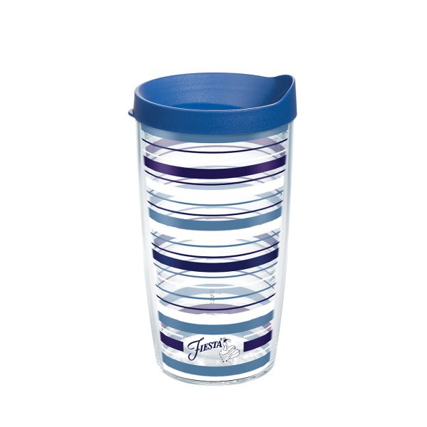 Fiesta® Stripes Lapis 16 oz Tumbler with Blue Lid Cheap