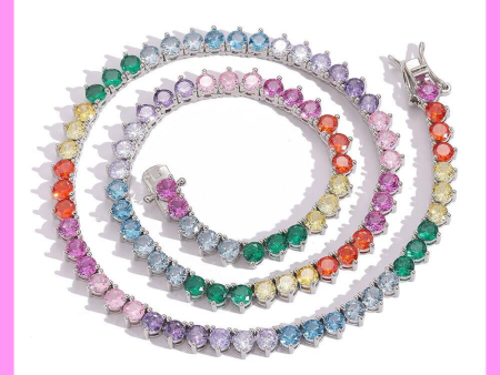 【3-52.14#】Rainbow Tennis Necklace  for female fashion daily engagement wedding anniversary birthday present Discount