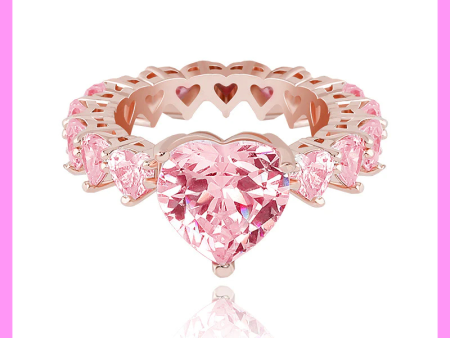 【1-07#】Pink heart ring Exquise elegant gorgeous daily birthday Hot on Sale