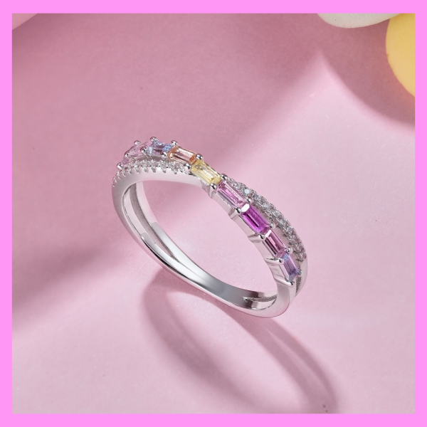 【1-01.15#】Rainbow Cross Double Band Ring  for female fashion daily engagement wedding anniversary birthday present Online Sale