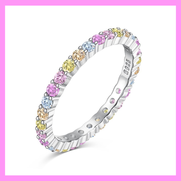 【1-01.7#】Rainbow Band Ring  for female fashion daily engagement wedding anniversary birthday present Sale