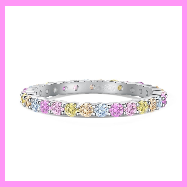 【1-01.7#】Rainbow Band Ring  for female fashion daily engagement wedding anniversary birthday present Sale