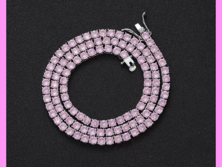 【3-44#】Pink Tennis Necklace  for female fashion daily engagement wedding anniversary birthday present Hot on Sale