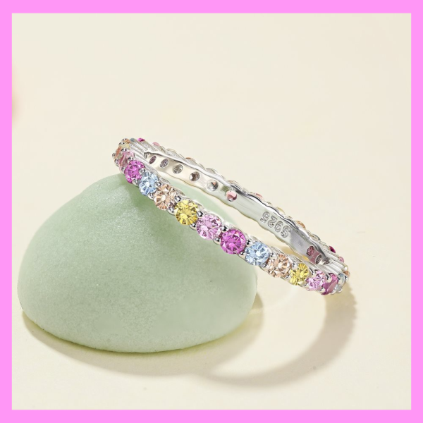 【1-01.7#】Rainbow Band Ring  for female fashion daily engagement wedding anniversary birthday present Sale