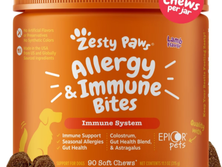 Zesty Paws Aller-Immune Bites for Seasonal Allergies Lamb Flavor Immune Function   Sensitive Skin & Gut Health for Dogs For Cheap